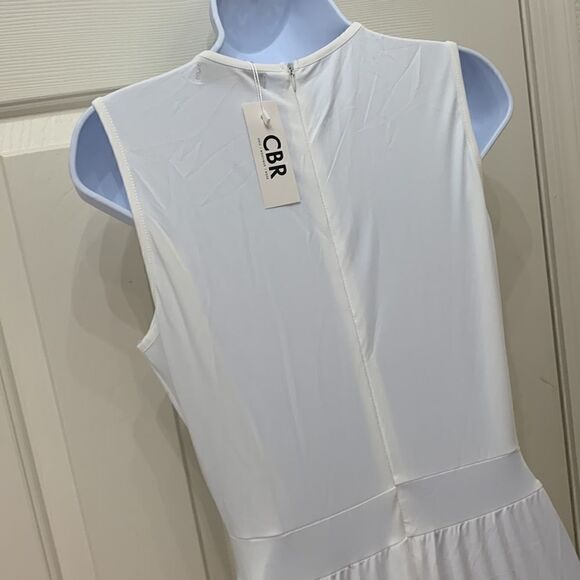 CBR White Pantsuit Jumpsuit Scoop Neck Zippered Back Flare Leg Cotton Polyester - Picture 6 of 15